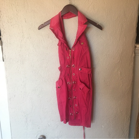 Entry Hot Pink Barbiecore Halter Lace Up Grommet Dress - Picture 2 of 9